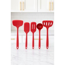 5 Parça Silikon Isıya Dayanıklı Pişirme Seti | Bambu Saplı Çeyiz Mutfak Seti