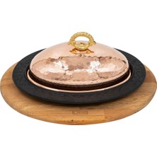 Lava Döküm Oval Döner, Kebap Tabağı Kayın Servis Ahşabı ve Bakır Dövme Formlu Kapak Ölçü 28x20cm.