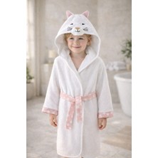 Ely Parker Bebek Çocuk Bornoz Pamuklu Beyaz Kapüşonlu Hayvan Nakışlı