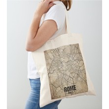 Giftora Vintage Roma Haritası Tasarımlı Ham Bez