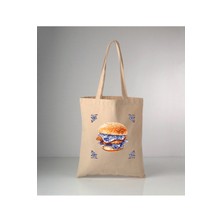 Giftora Özel Seri Delft Blue Hamburger Baskılı Ham Bez Omuz Çantası