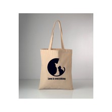 Giftora Kediler ve Sevgi Konu Baskılı Ham Bez Omuz Çantası 35X40 cm