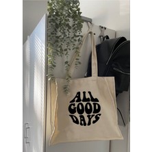 Giftora All Good Day Baskılı Körüklü Kanvas Çanta