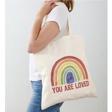 Giftora You Are Loved - Rainbow Baskılı Ham Bez