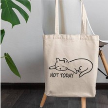 Giftora Not Today Kedi Baskılı Ham Bez Omuz Çantası