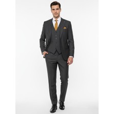 Presto Erkek Slimfit 6 Drop Yelekli Takım Elbise Füme 787-700