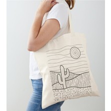 Giftora Çizgi Tasarım Katüs Çöl Baskılı Ham Bez