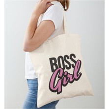 Giftora Girl Boss Baskılı Ham Bez Omuz Çantası