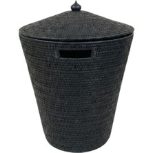 Baolgi Hasır 3'lü Çamaşır Sepetİ Kapaklı Siyah Renk