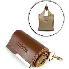 İmaks Saten Kumaş Katlanır Rulo Pratik Çıtçıtlı Kapsül Alışveriş Market Plaj Cep El / Kol Çantası Taba K004