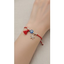 Arlen Fox Marteniçka Kırmızı Ipli Nazar Boncuklu Deniz Yıldızı Figürlü El Yapımı Dilek Bilekliği