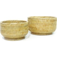 Baolgi Antoine 2'Li Yuvarlak Hasır Sepetler Naturel 20x12 - 25x14 cm