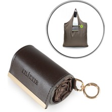 İmaks Saten Kumaş Katlanır Rulo Pratik Çıtçıtlı Kapsül Alışveriş Market Plaj Cep El / Kol Çantası Kahverengi K004