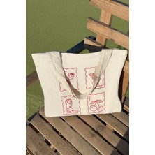 Giftora Kovboy Pinterest Desenli Bez Çanta - Sanatsal Kanvas Omuz Çantası - Kadın Alışveriş Çantası