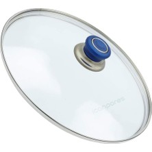 Akat Tencere Ile Uyumlu Sahan Tava Cam Kapağı Kapak 30 cm Mavi Tutma Tepesi