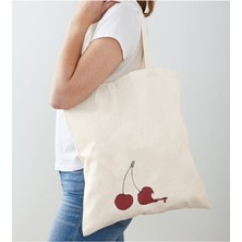 Giftora Minimal Kiraz Baskılı Ham Bez Omuz