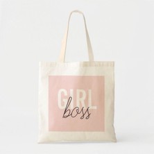 Giftora Girl Boss Baskılı Ham Bez Omuz Çantası