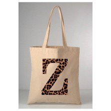 Giftora Leopar Desenli Z Harfi Baskılı Ham Bez 35X40 Ekru Omuz Çantası