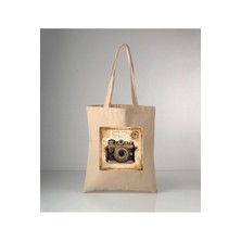 Giftora Fotoğraf Makinası Baskılı Ham Bez 35X40 Omuz Çantası
