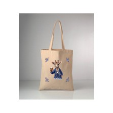 Giftora Özel Seri Delft Blue Zürafa Baskılı Ham Bez Omuz Çantası