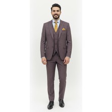 Presto Erkek Armürlü 6 Drop Kruvaze Yelekli Slim Takım Elbise Bordo 777-800