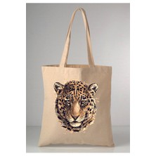 Giftora Leopar-1 Desenli Baskılı Ham Bez 35X40 Ekru Omuz Çantası