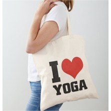 Giftora I Love Yoga Baskılı Ham Bez Omuz Çantası