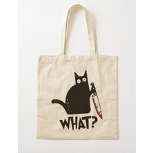 Giftora Kedi What Pıçak Ham Bez Omuz Çantası
