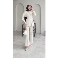 Miraydin Butik Belden Bağlamalı Pantolonlu Scuba Takım – Bej