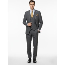 Presto Erkek Slimfit Armürlü 6 Drop Yelekli Takım Elbise Siyah 786-011