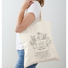 Giftora Çizgi Tasarımlı Minimal Daktilo Baskılı Ham Bez Omuz Çantası