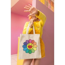 Giftora Gülen Çiçek Baskılı Bez Çanta