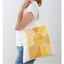 Giftora Sunshine Baskılı Ham Bez Omuz Çantası