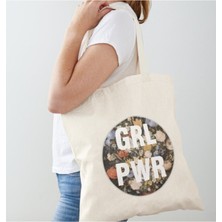 Giftora Grl Pwr Tasarımlı Ham Bez Omuz Çantası