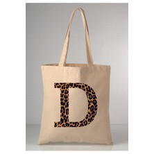Giftora Leopar Desenli D Harfi Baskılı Ham Bez 35X40 Ekru Omuz Çantası