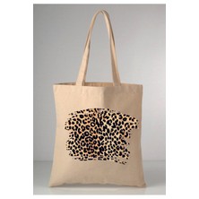 Giftora Leoparlı Desenli Baskılı Ham Bez 35X40 Ekru Omuz Çantası