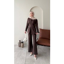 Miraydin Butik Belden Bağlamalı Pantolonlu Scuba Takım – Kahverengi