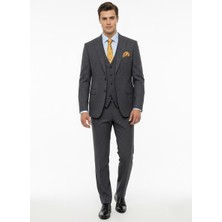Presto Erkek Slimfit Armürlü 6 Drop Yelekli Takım Elbise Füme 786-070