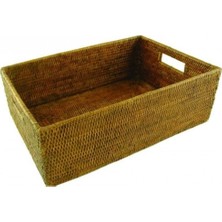 Baolgi Hasır Kulplu Dikdörtgen Sepet Kahverengi 45x31x15 cm