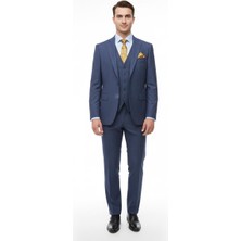 Presto Erkek Slimfit Armürlü 6 Drop Yelekli Takım Elbise Lacivert 786-250
