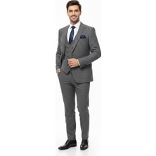 Presto Erkek Yelekli Slim Battal Takım Elbise 6 Drop Gri 792-070