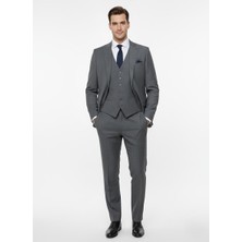 Presto Erkek Slim 6 Drop Yelekli  Takım Elbise Gri 787-750