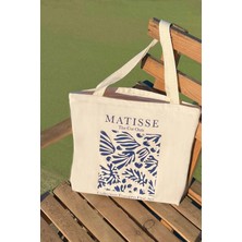 Giftora Matisse Desenli Bez Çanta - Sanatsal Kanvas Omuz Çantası - Kadın Alışveriş Çantası