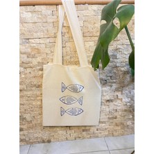 Giftora Ham Bez Çanta Yöresel Tahta Balık Baskısı 35/40 Omuz Çantası