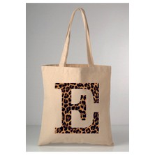 Giftora Leopar Desenli E Harfi Baskılı Ham Bez 35X40 Ekru Omuz Çantası