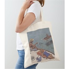 Giftora Vintage Retro Baskılı Ham Bez Omuz