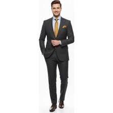 Presto Erkek Slimfit Çizgili Yün Takım Elbise 6 Drop Siyah  2127-250