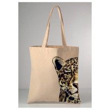 Giftora Leopar Desenli Baskılı Ham Bez 35X40 Ekru Omuz Çantası