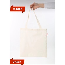 Giftora 2 Adet Punch Işlemelik Bez Çanta 35X40 2 Adet Natural Keten-Pamuk Alışveriş Çantası