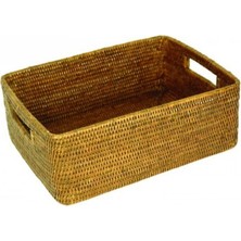 Baolgi Hasır Kulplu Dikdörtgen Sepet Kahverengi 33x25x12 cm